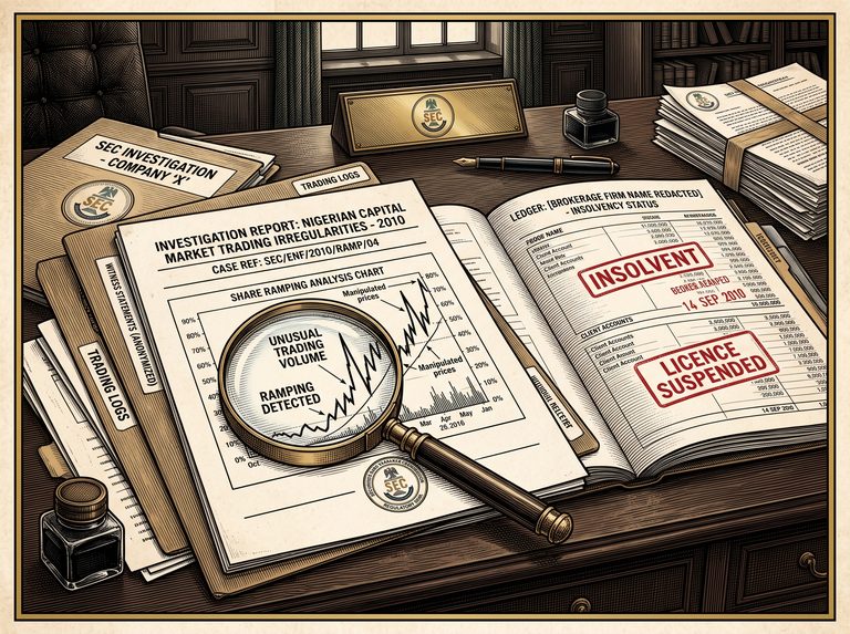 Engraved illustration of a gavel and a rulebook, forest-green and amber tones