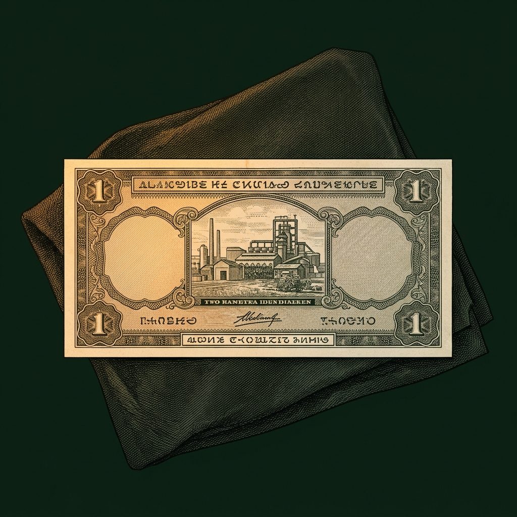 Illustration of a mid-twentieth-century Nigerian banknote with the top inscription line changed, ornate guilloche borders