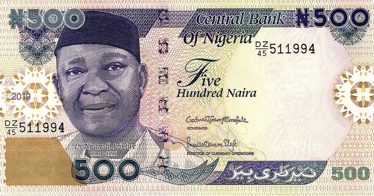 Five hundred naira note bearing Nnamdi Azikiwe, first President of Nigeria